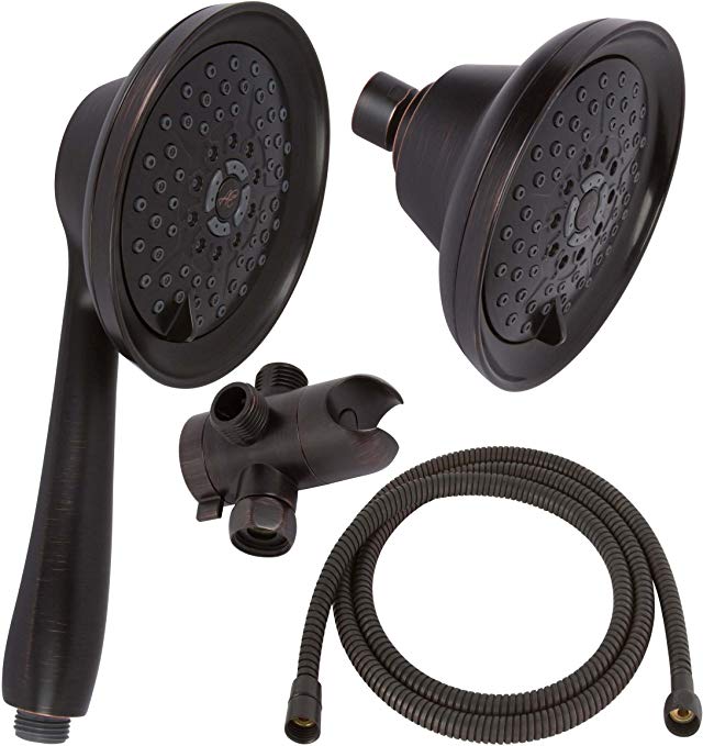 Shower Massager Handheld With Hose - Massage & Mist Showerheads Combo - Dual High Pressure Removable Hand Held Head And Fixed Showerhead + Diverter - Double Massaging Spray Heads - Oil-Rubbed Bronze