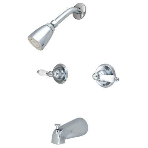 Kingston Brass KB241PL Twin Handle Tub and Shower Faucet with Decor Lever Handle, Polished Chrome