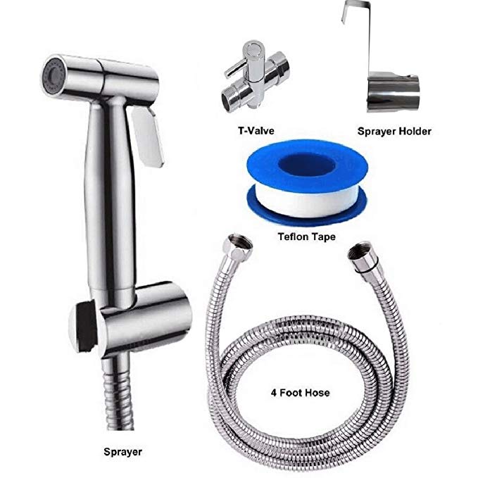 XXW Showers Sets Toilet Hand Held Bidet Shattaf Cloth Diaper Sprayer with 7/8 inch T-Adapter Hose and Bracket Holder