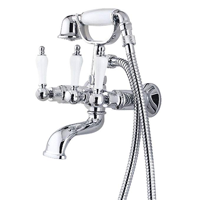 Pfister Savannah 3-Handle Tub & Shower Faucet with Metal Lever Handles, Polished Chrome & White Porcelain