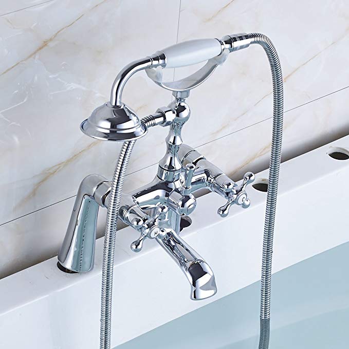 Rozin Chrome Two Knobs Tub Faucet with Handheld Shower Deck Mounted